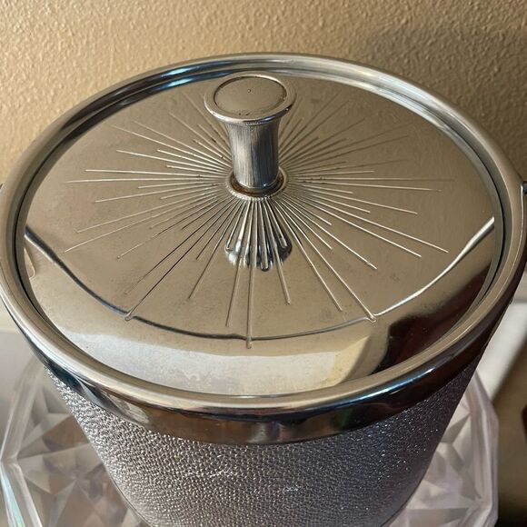 Vintage MCM Starburst Silver Metal Atomic Ice Bucket - Picture 1 of 16
